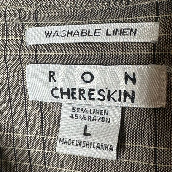 Ron Chereskin Mens Plaid Short Sleeve Button-Up Shirt L Linen Blend Gray - Picture 3 of 5